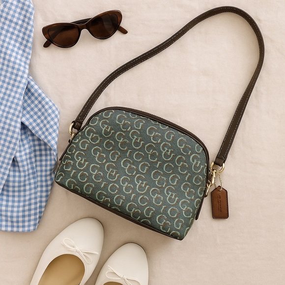 Coach Monogram Green Brown Canvas Crossbody Shoulder Bag - Picture 3 of 14
